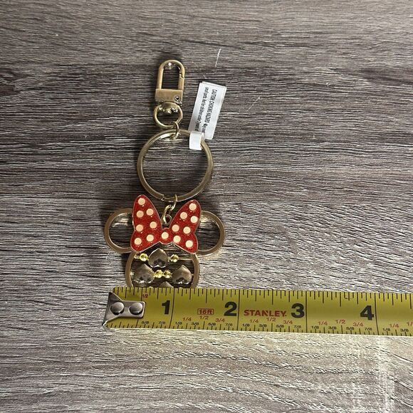 Disney Parks‎ Minnie Mouse Keychain Red Ribbon Polka Dot Gold Keyring Hearts NWT - Picture 4 of 4